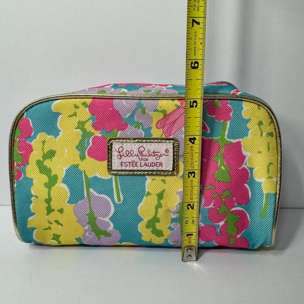 Lilly‎ Pulitzer for Estee Lauder Floral Dragonfly Makeup Bag Teal Pink Gold Trim